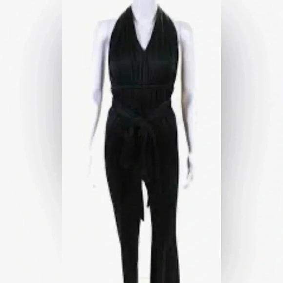 NWT Halton Heritage halter neck day 2 nite black straight leg stretch pantsuit 8 - Picture 1 of 5